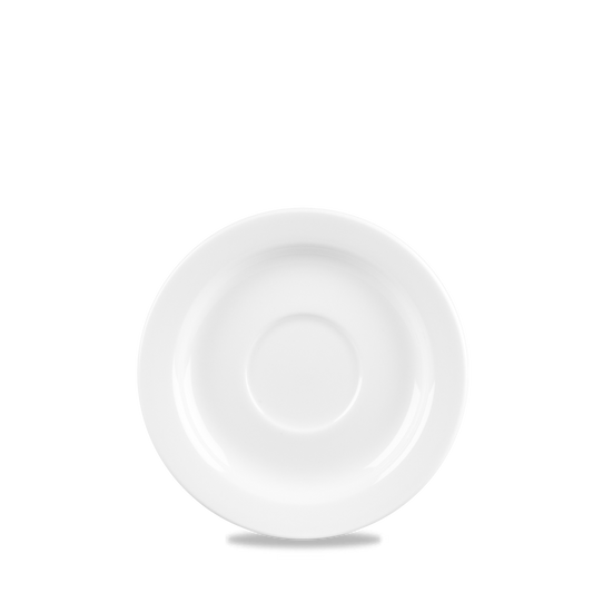 Weißer Porzellanteller auf weißem Hintergrund.