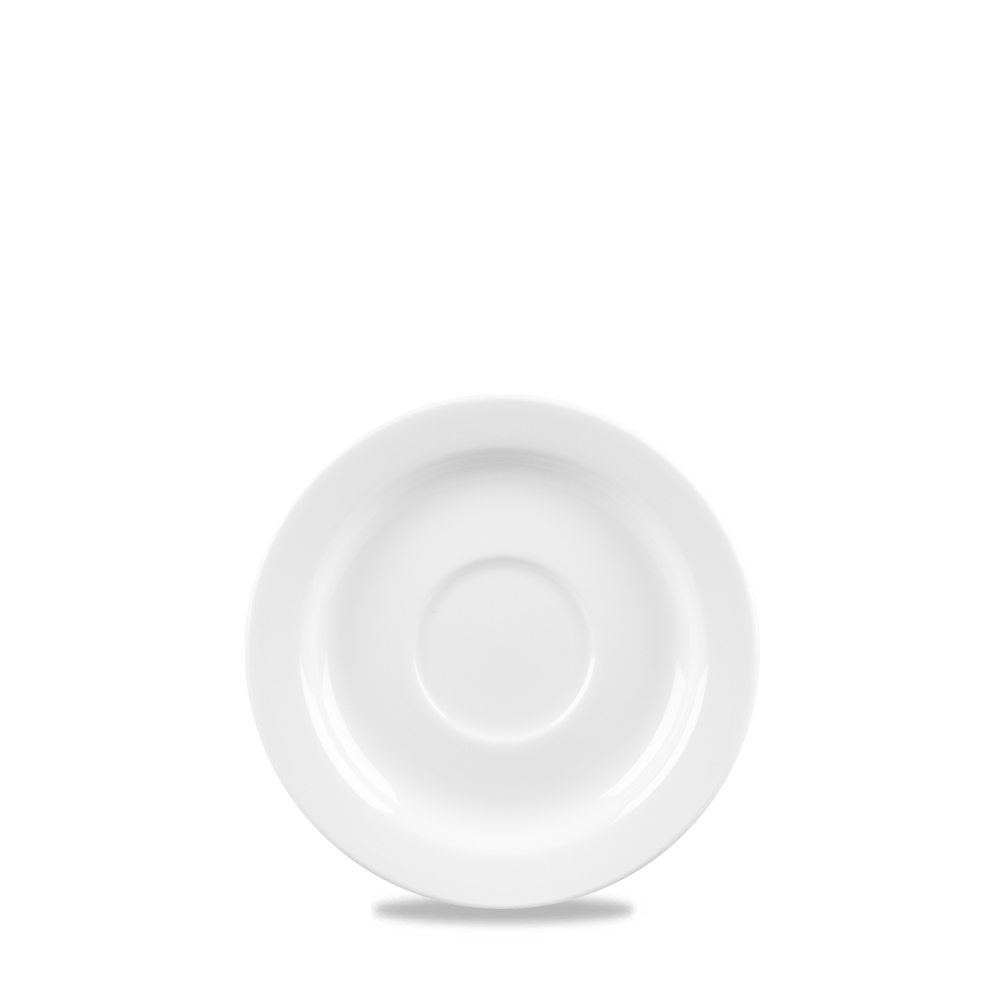 Weiße Untertasse auf weißem Hintergrund.