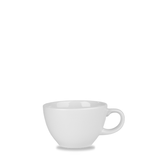 Weiße Tasse auf weißem Hintergrund.