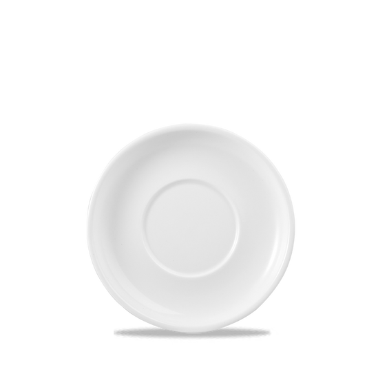 Weiße Untertasse auf weißem Hintergrund.