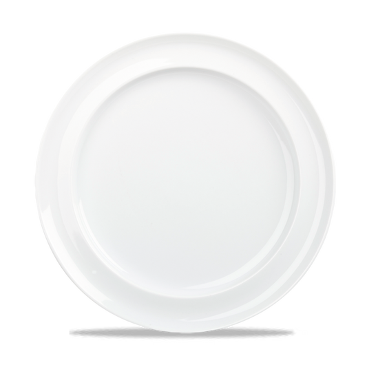 Weißer, leerer Teller auf Weiß.