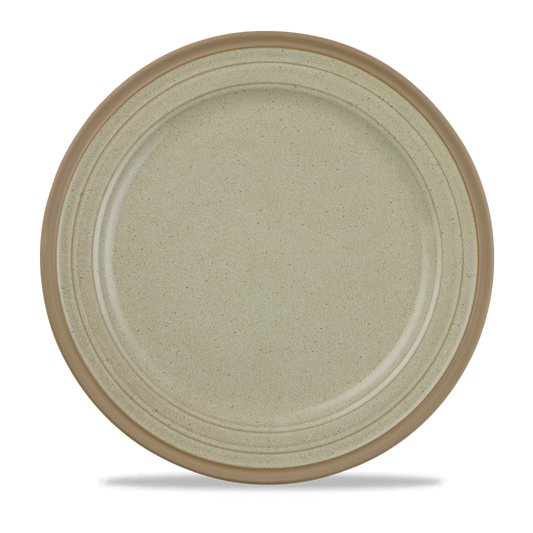 Beiger Teller mit Rand.