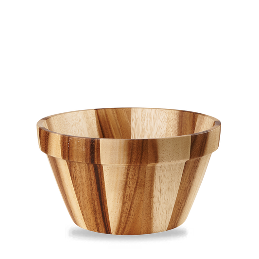 Holzschale mit Streifenmuster.