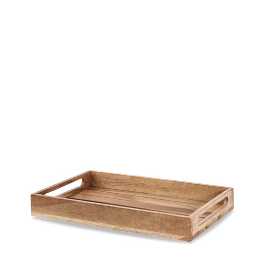 Holztablett mit Griffen.