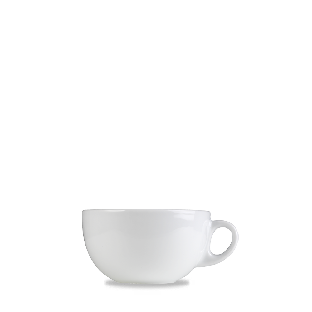 Weiße Tasse auf weißem Hintergrund.