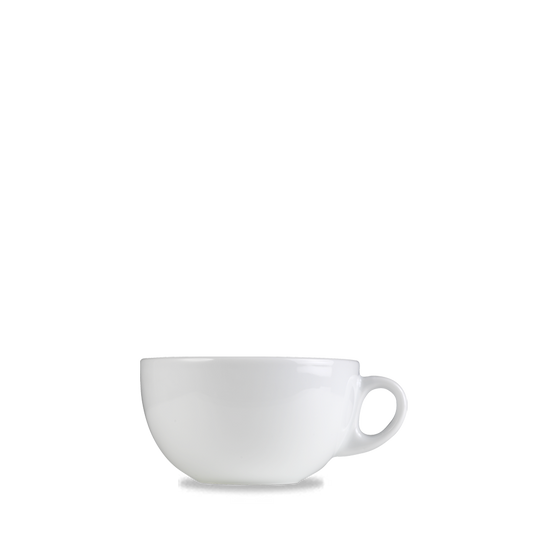 Weiße Tasse auf weißem Hintergrund.