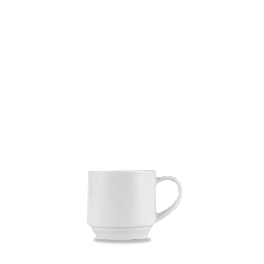 Weiße Tasse auf weißem Hintergrund.