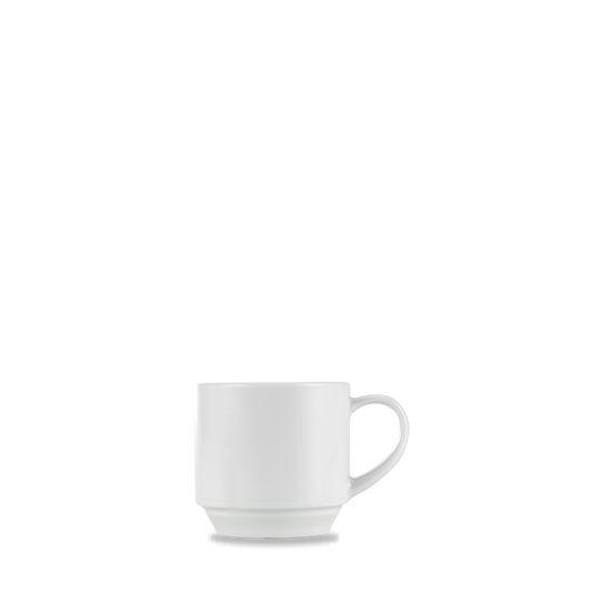 Weiße Tasse auf weißem Hintergrund.