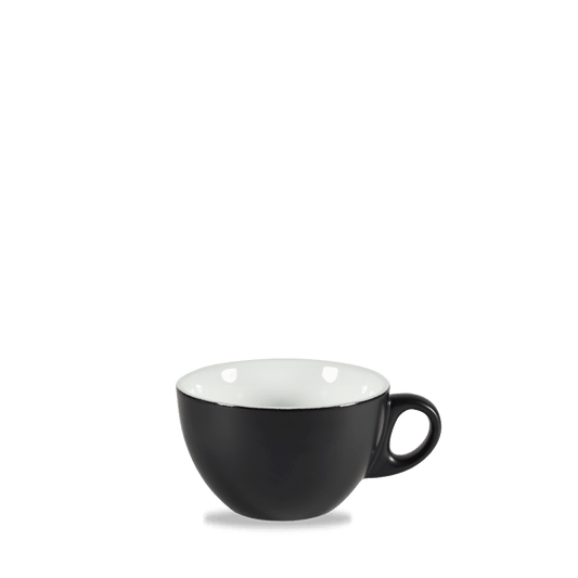Schwarze Kaffeetasse auf weißem Hintergrund