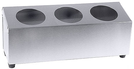 Edelstahl-Behälter mit drei Öffnungen.