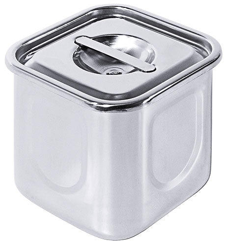 Edelstahl-Gastronormbehälter mit Deckel.