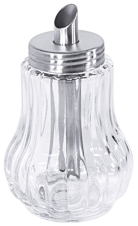 Zuckerspender aus Glas und Metall.
