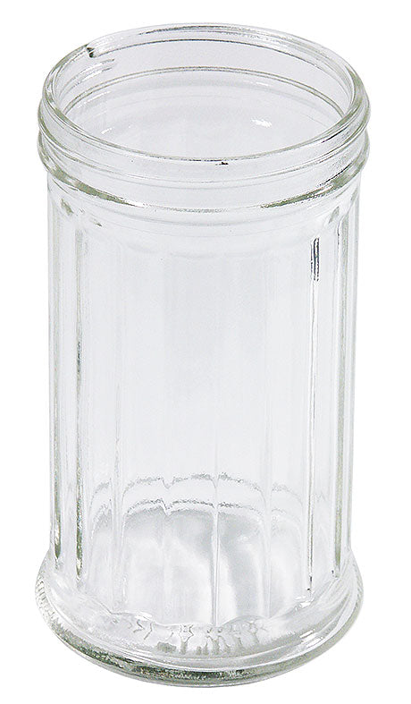 Leeres, geriffeltes Glasgefäß.