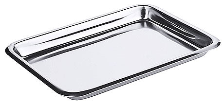 Edelstahl-Gastronomieblech, rechteckig, leer.