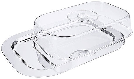 Transparente Butterdose mit Deckel.
