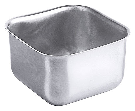 Eckige Metallschale aus Edelstahl.