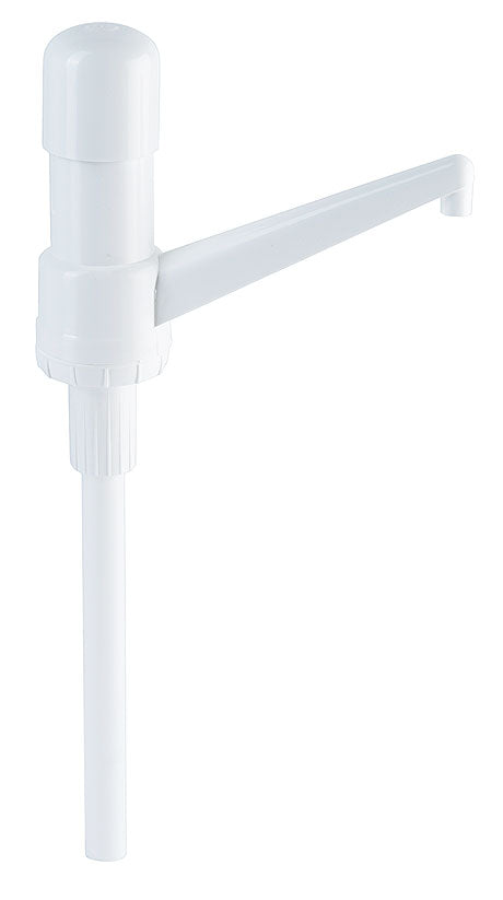 Weiße Dosierpumpe für Behälter.
