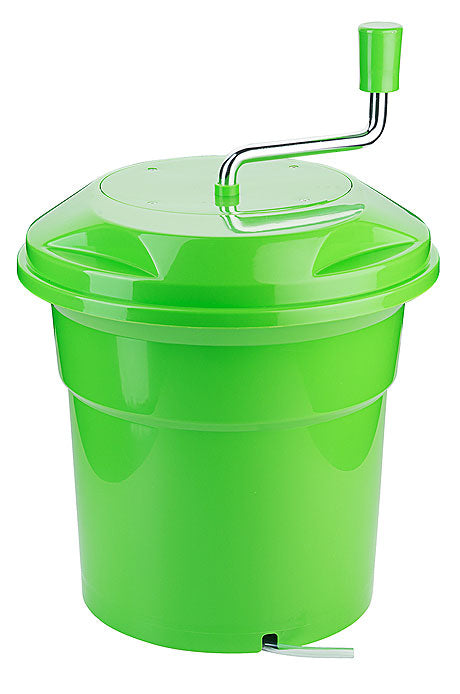 Grüne Salatschleuder mit Kurbel.
