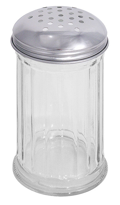 Streuer aus Glas und Metall.