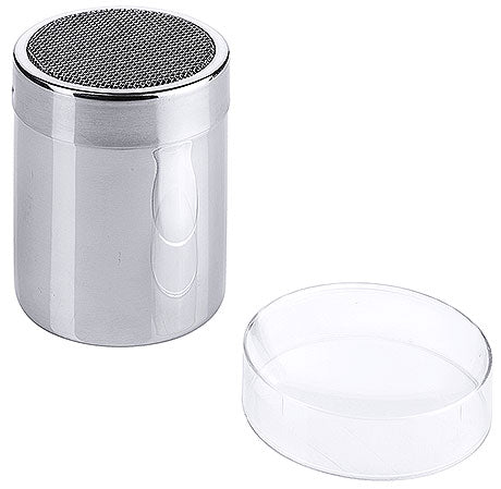 Metallstreuer mit abnehmbarer Abdeckung.