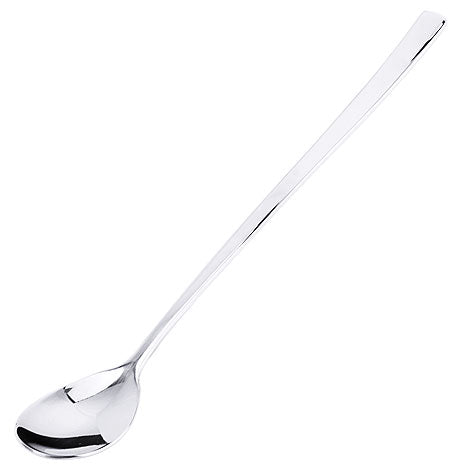 Langer, glänzender Edelstahl-Löffel.