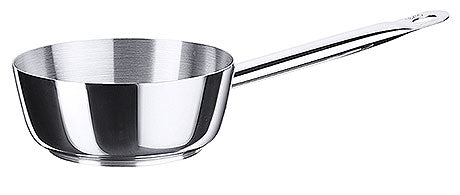 Edelstahlkasserolle mit langem Griff.