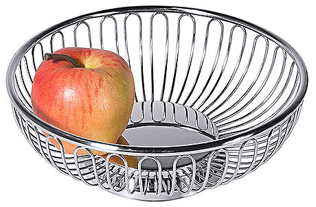 Metallkorb mit Apfel.