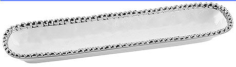 Langes Tablett mit Perlenrand.