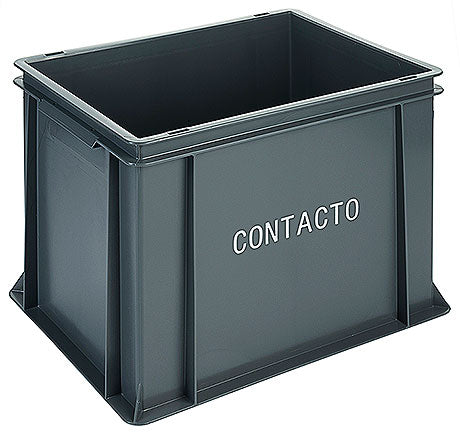Graue Kunststoffbox mit "CONTACTO".