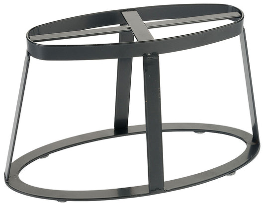 Schwarzer Metallständer für Töpfe.