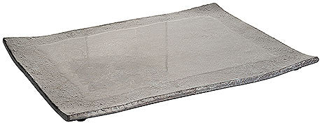 Rechteckige, graue Servierplatte.