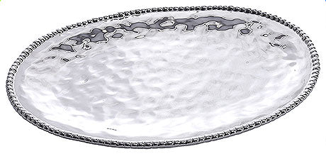 Silbernes, gehämmertes Serviertablett oval.