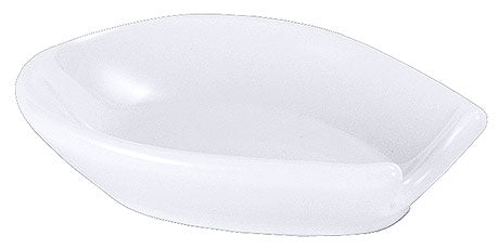 Weiße, ovale Servierschale aus Kunststoff.