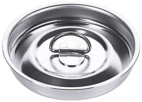 Runder Edelstahldeckel mit Griff.