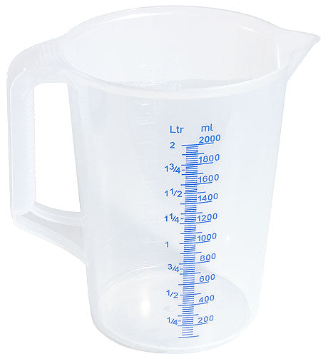 Messbecher aus Kunststoff, transparent.