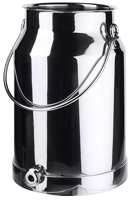 Edelstahl-Milchkanne mit Auslassventil.