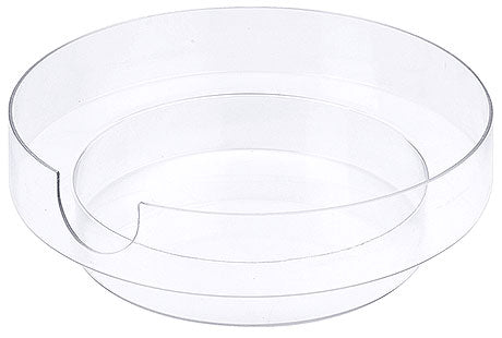 Transparente runde Schale mit Aussparung.