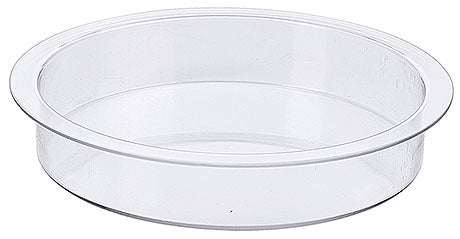 Transparente runde Schale aus Kunststoff.