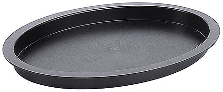 Schwarzes, ovales Tablett aus Kunststoff.