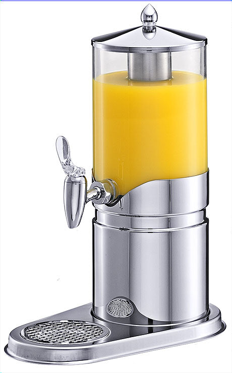 Saftspender aus Edelstahl und Glas.