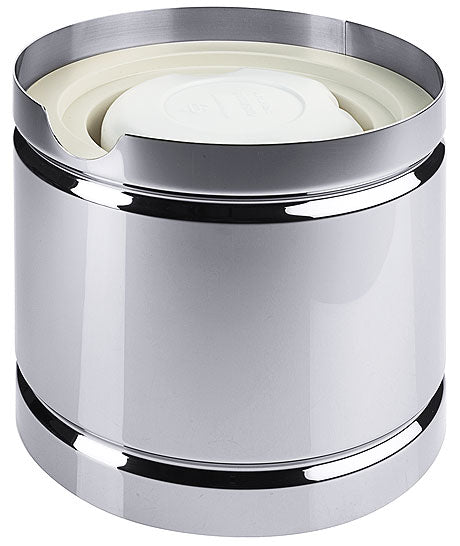 Silberner Isolierbehälter mit Deckel.