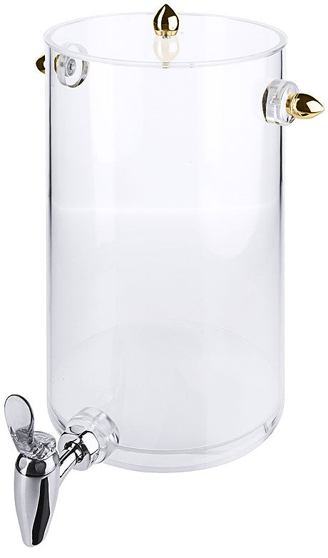 Transparenter Getränkespender mit Zapfhahn.