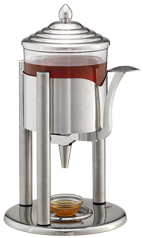 Teespender aus Edelstahl und Glas.