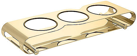 Goldenes Tablett mit drei Öffnungen.