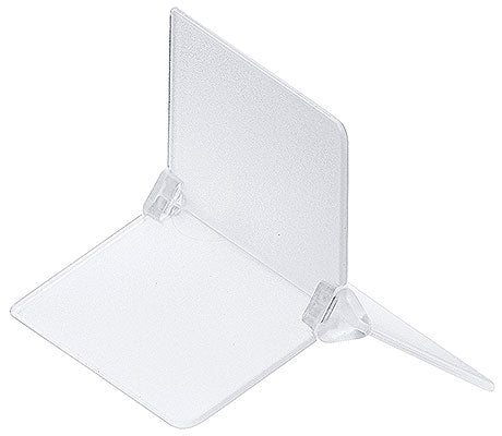 Transparenter Tischaufsteller aus Kunststoff.