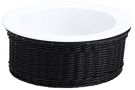 Schwarzer Korb mit weißem Einsatz.