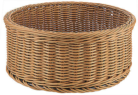 Runder, geflochtener Brotkorb aus Kunststoff.