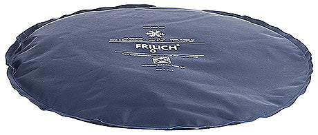 Runde, blaue Abdeckung mit Logo.