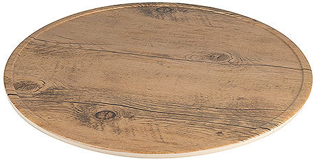 Runde Holzplatte mit Maserung.