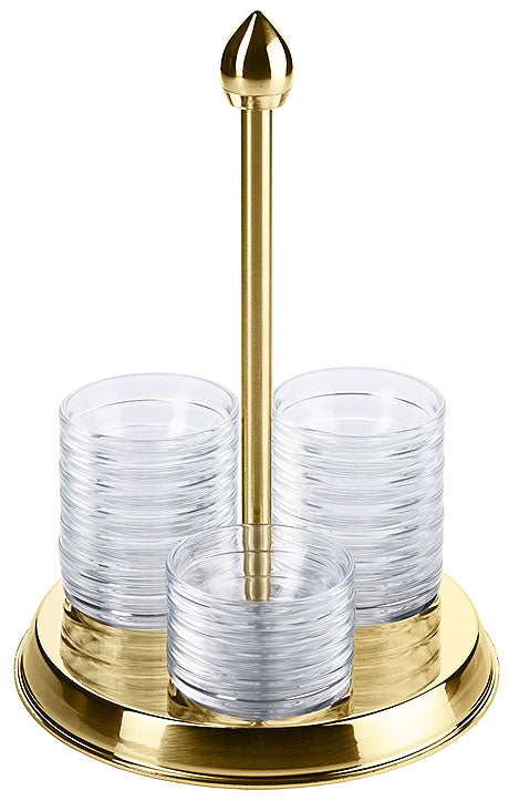 Goldener Halter mit Gläsern.